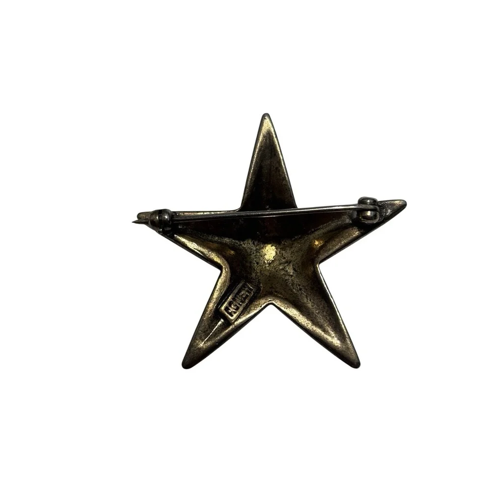 Vintage Signed Agnew Silver Tone Swirl Flower Pattern Star Brooch Pin
